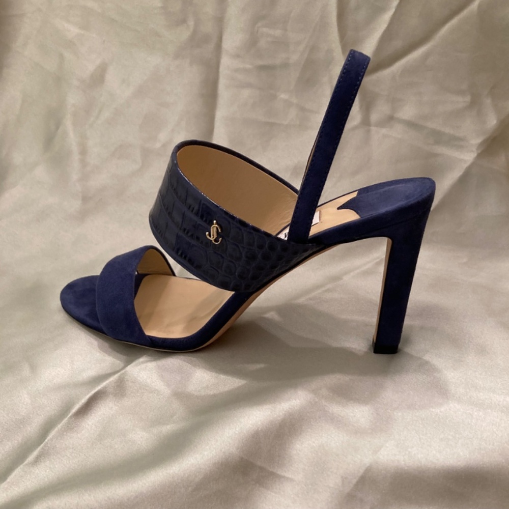 Jimmy Choo Salise Suede Croc-Embossed EU 36 85mm Color Is Denim Worn Once - Picture 2 of 15